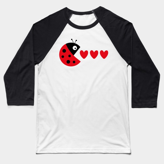 Ladybug packman - funny valentine design Baseball T-Shirt by colorbyte